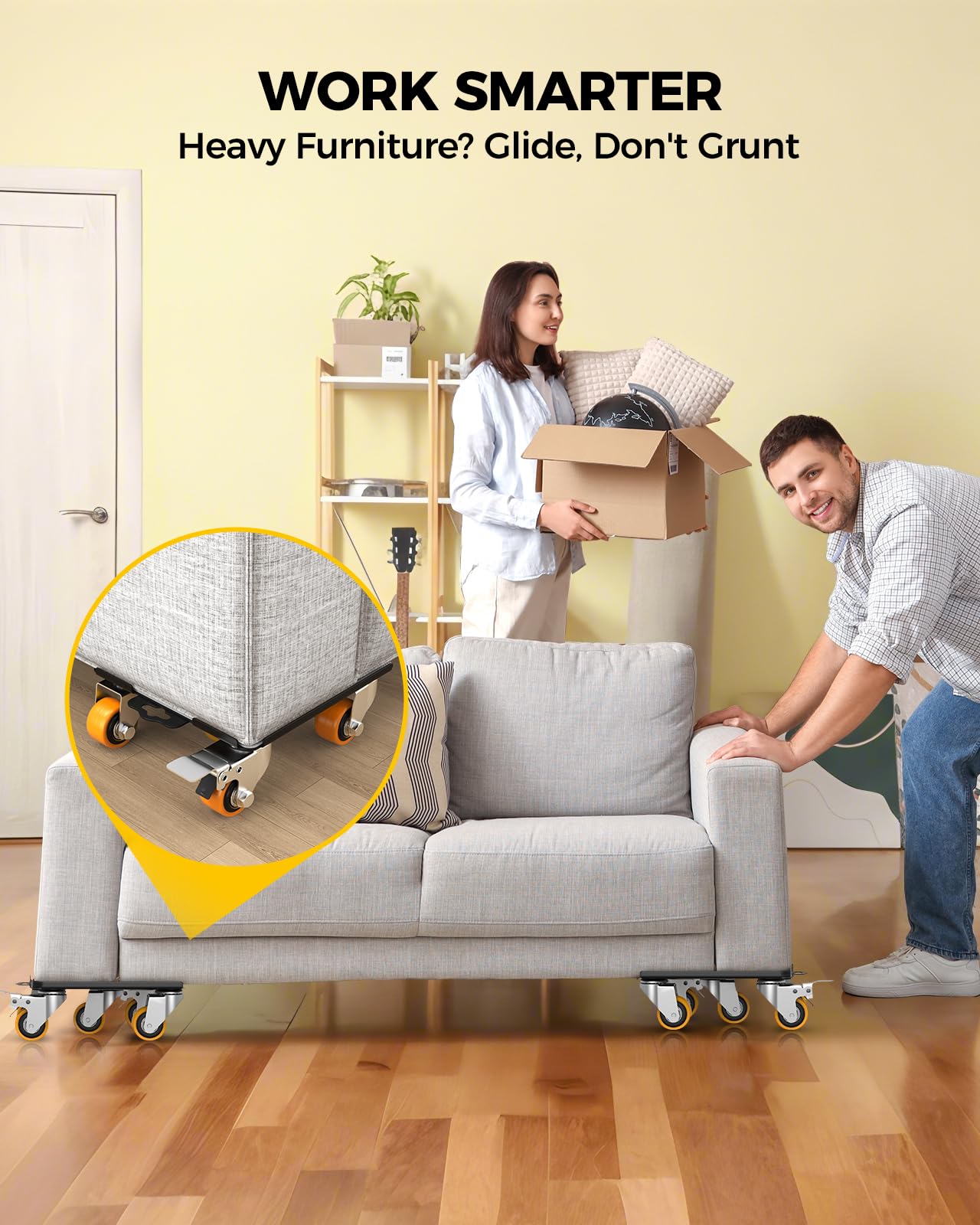 KYX Furniture Dolly, Furniture Movers with 5 Wheels,Carbon Steel Panel Heavy Duty Dolly, Furniture Lifter with 360° Rotatable Silent Floor-Friendly Universal Wheels, Max Load 4000LBS (6.9x6.9 in) — Amazon image 6