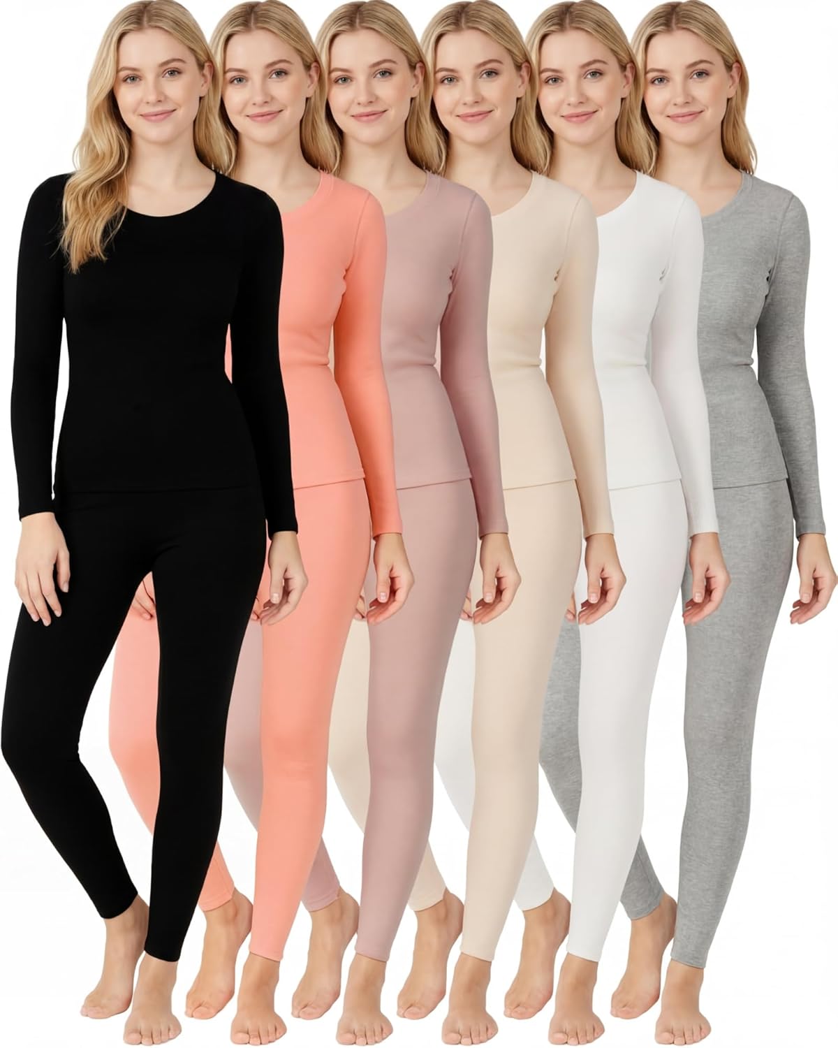 Taiyin 6 Set Thermal Underwear for Women Fleece Lined Long Women Thermal Winter Warm Base Layer Top Bottom for Cold Weather