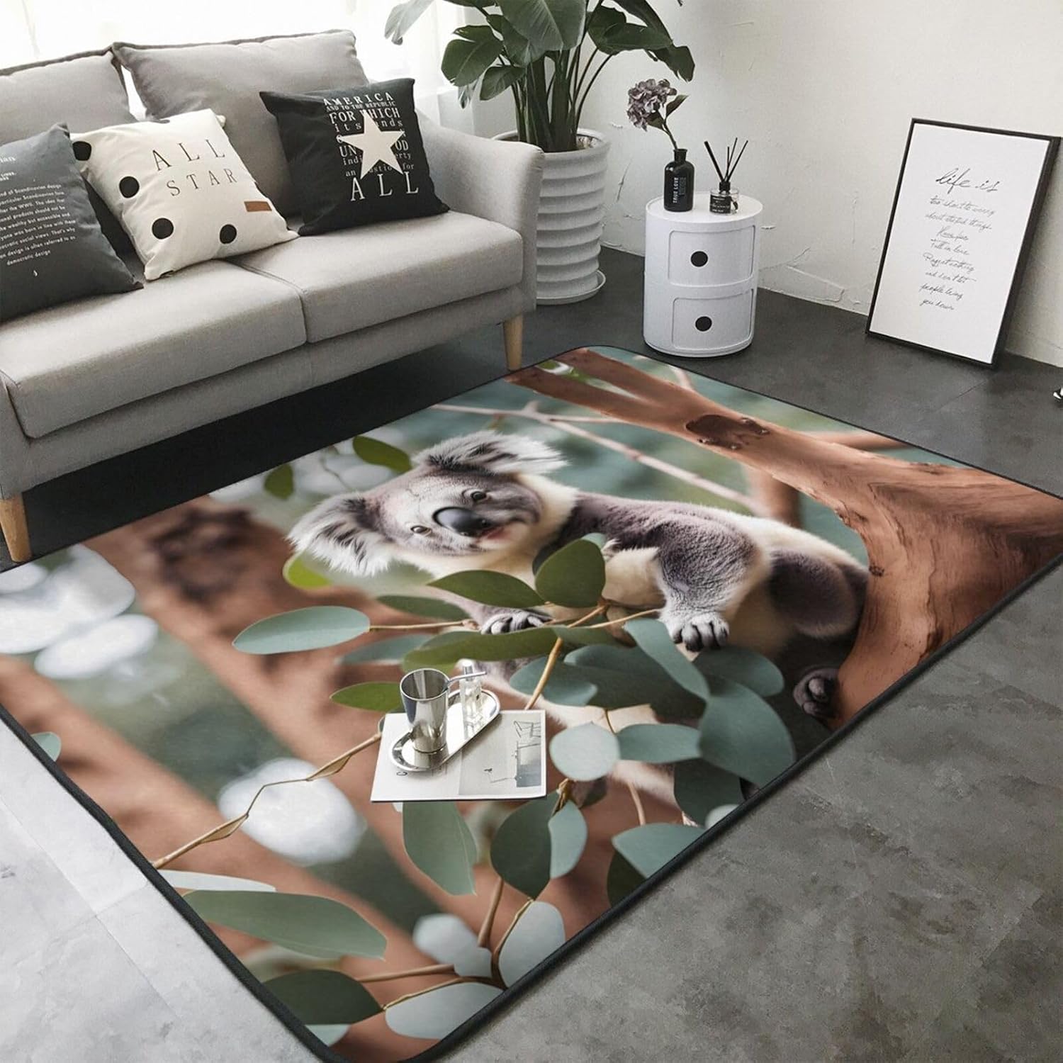 Cartoon Koala Stain Resistant Carpet (80x58 Inch), Flannel Fabric Floor Mat, Home Decor Bedroom Office Floor Mat