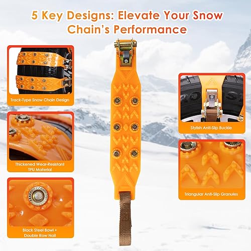Miniatura 18 de Qoosea Cadenas de neumáticos para nieve para automóvil y SUV, eslabones cruzados, resistentes, 6 cadenas universales antideslizantes