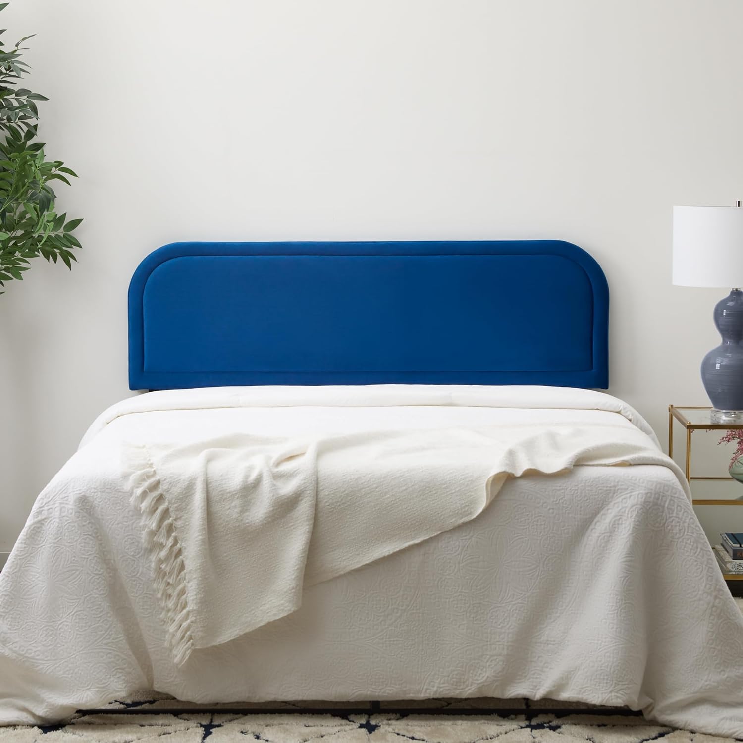 Edenbrook Miller Low Profile, Performance Velvet Headboard for Queen Size Bed-Navy Upholstered Queen Headboard