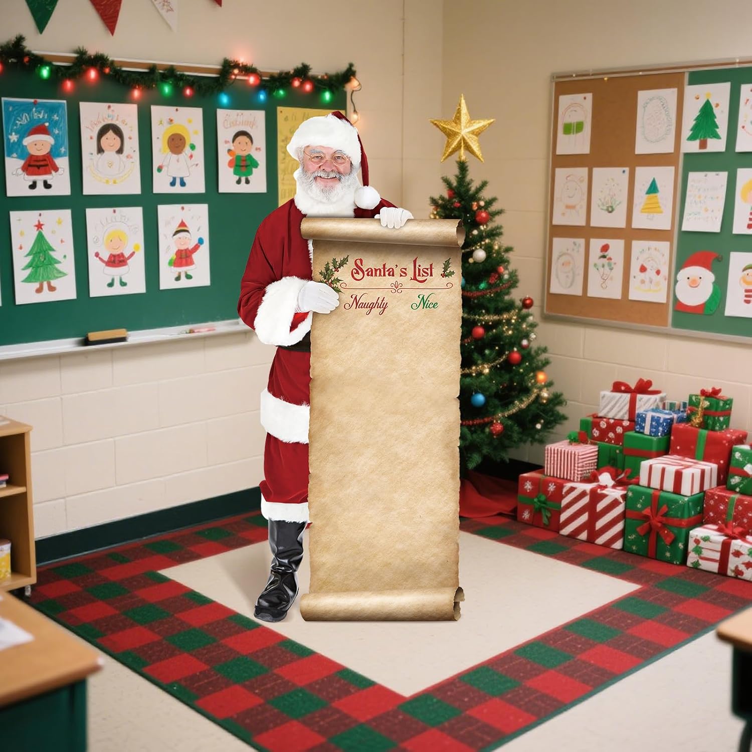 Gueevin 70 Inch Christmas Cardboard Cutout Santa Claus Santa's List Paper Cardboard Cutout Christmas Standup Hollow Stand Photography Props Waterproof PVC Stand for Party Floor Yard Outdoor Indoor