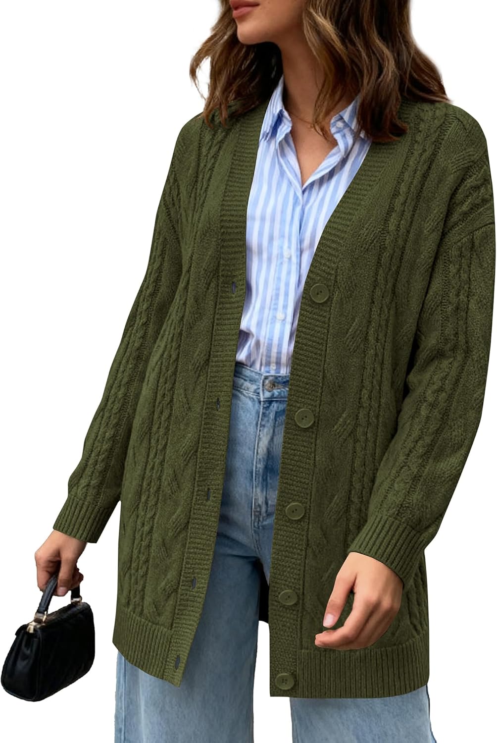 BTFBM Fall Fashion 2025 Chunky Cardigan Sweaters for Women Winter Open Front Cable Knit Button Long Cardigans Outerwear