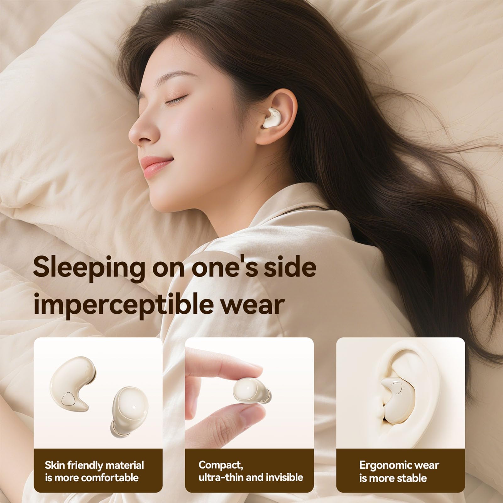 Xmenha - Auriculares de diadema con dos pares de mini pequeños Bluetooth 5.4 auriculares inalámbricos para dormir invisible impermeable deporte doble auricular pequeño oído para parejas de dos