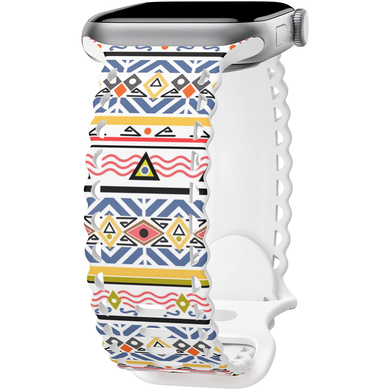 Compatible with Apple Watch Band 41mm 40mm 38mm 49mm 45mm 44mm 42mm Women, Bohemian Print Lace Hollow-out Soft Silicone Sport Bands For iWatch Ultra SE Series 10 9 8 7 6 5 4 3 2, Bhma-42
