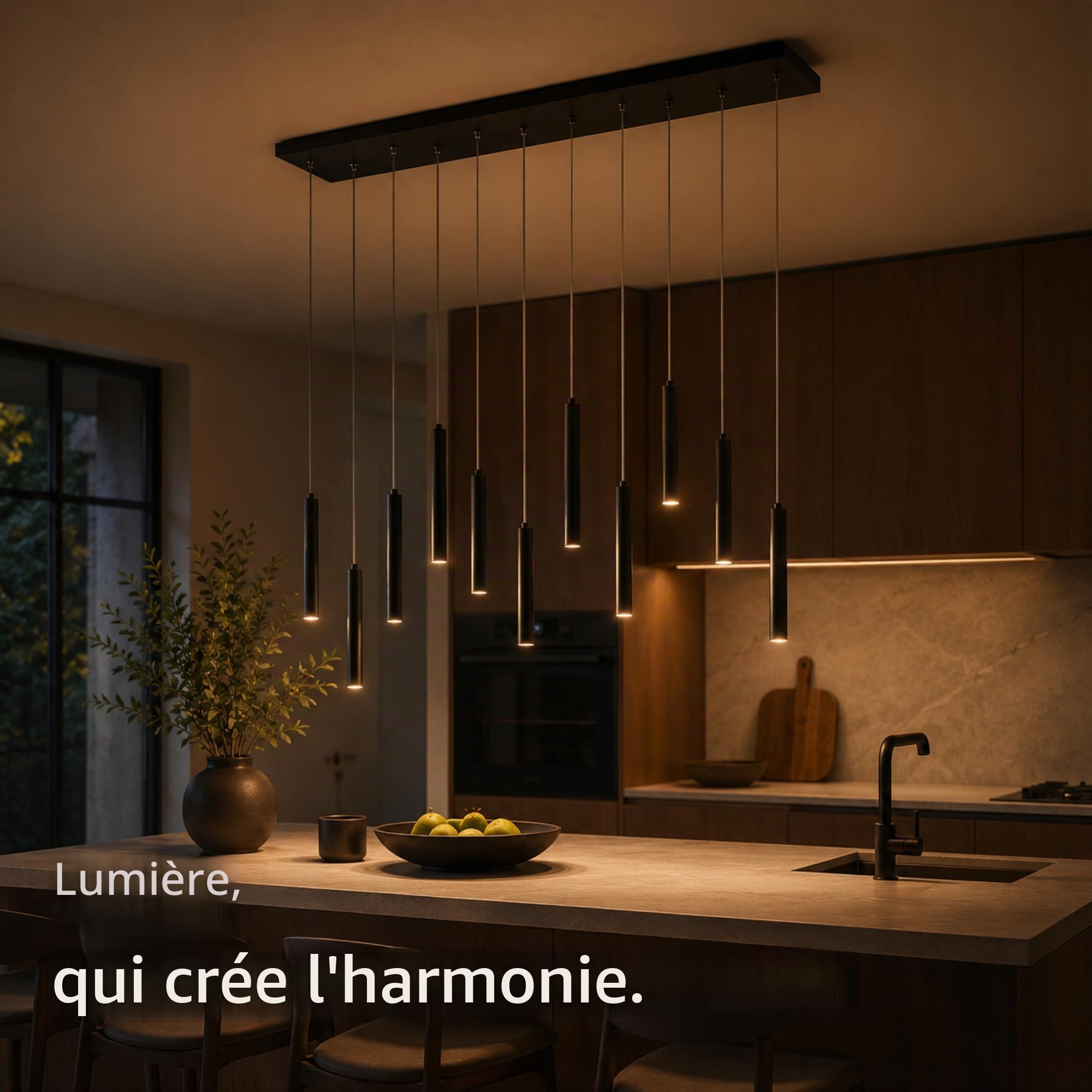 Trio, Suspension, Tubular incl. 11 x LED,SMD,2,8 Watt,3000K,350 Lm. Plastique, Blanc, Corps: Métal, noir mat L:115,0cm, L:15,0cm, H:150,0cm Réglable avec interrupteur,IP20,Réglable en hauteur