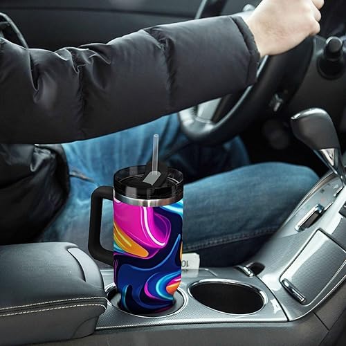 Miniatura 7 de Botella de agua reutilizable al vacío con textura abstracta irregular de neón colorida con tapa de pajilla, taza de café decorativa para la escuela,