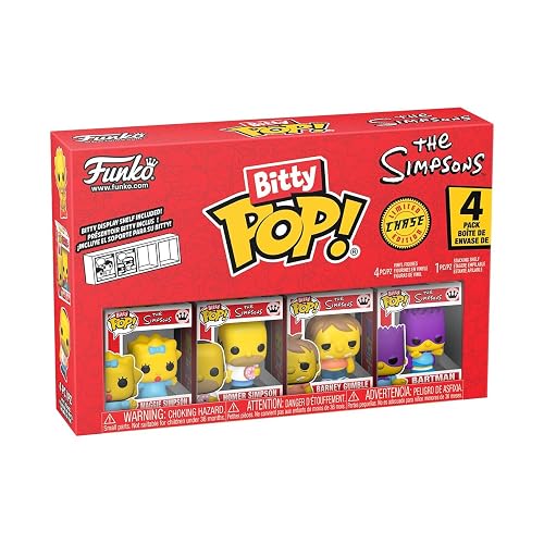 Funko Pop! Bitty: Simpsons - Maggie Simpson, Homer Simpson, Barney Gumble, and A Surprise Mystery Mini Figure - 0.9 Inch (2.2 Cm) - The Simpsons Collectable - Stackable Display Shelf Included