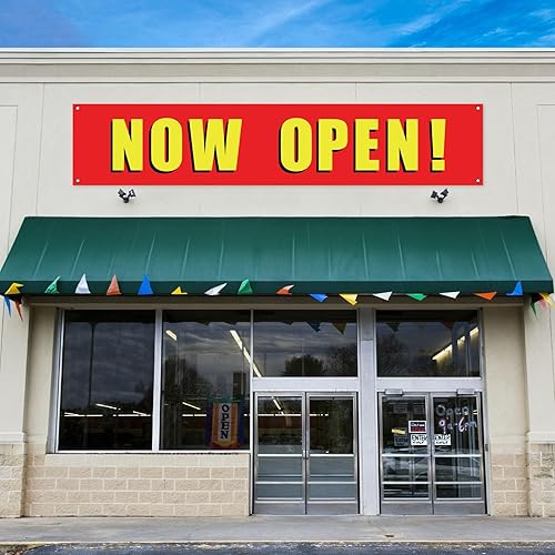 Miniatura 4 de Decoraciones de gran apertura Now Open Banner para decoraciones de temporada de apertura de negocios, letrero abierto para negocios, decoraciones de