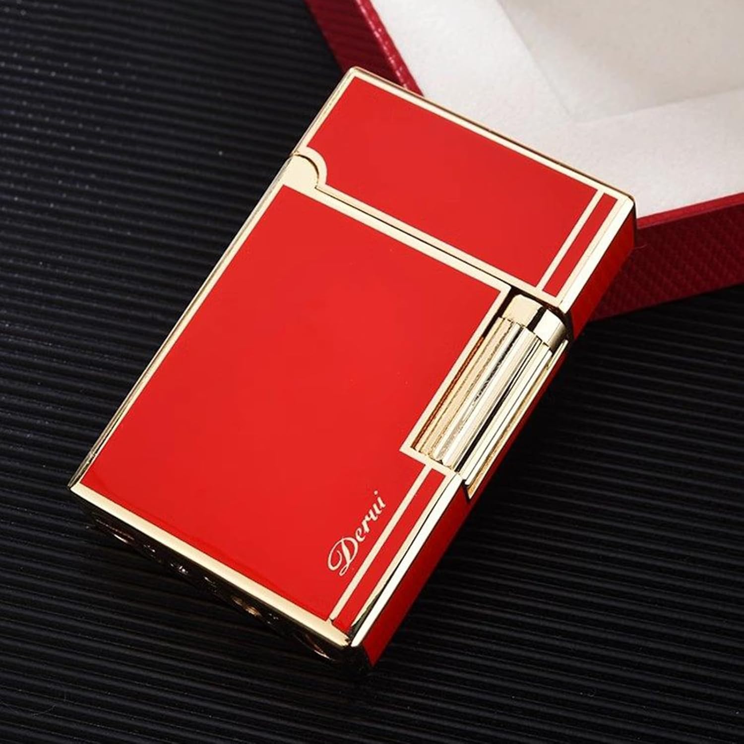 Classic Inflatable Butane Lighter for Men&Women, Metal Side-Slide Ignition, Adjustable Flame Flip Lighters Soft Flame Lighters, Refillable Butane Lighter (Without Gas) (Red + Gold)