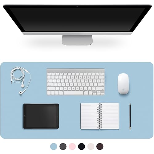 Leather Desk Pad Protector,Non-Slip Desk Pad,on-Slip PU Leather Large Mouse Pad,Easy Clean Desk Protecor Mat,Writing Pad for Office Work/Home/Decor(Blue, 31.5" x 15.7") - Blue - 31.5" x 15.7"