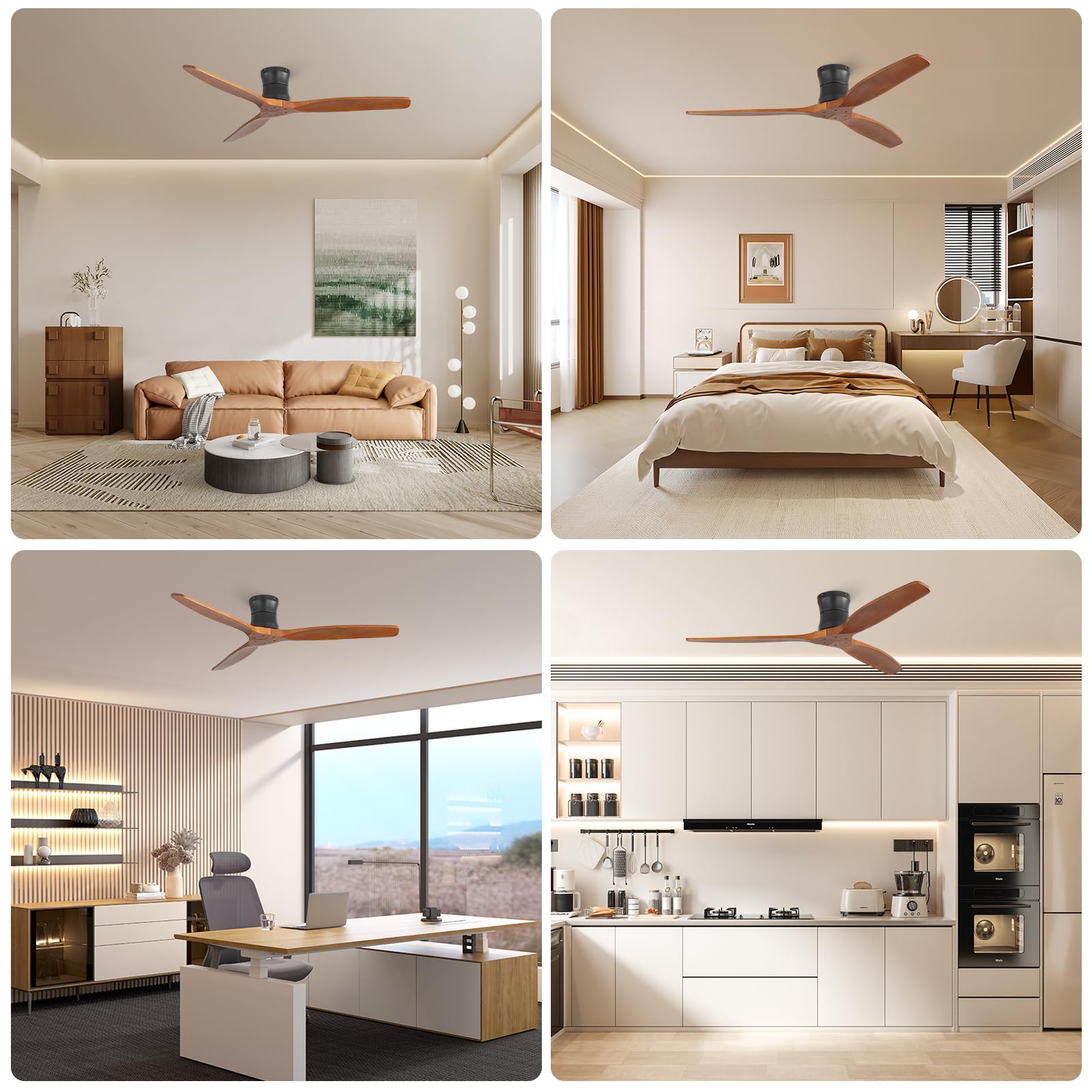 Sofucor 132cm Deckenventilator mit Fernbedienung, Massivholz Deckenventilator ohne Licht, Leise DC Motor, Timer, 3 Farbtemperatur, 6 Geschwindigkeiten, Sommer Winterbetrieb für Schlafzimmer Wohnzimmer