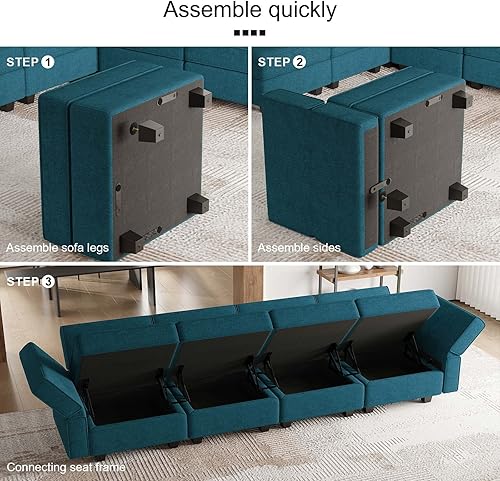 Miniatura 7 de Belffin Sofá seccional modular de tela Módulo de asiento medio Sofá Side Configuración libre Seccional Medio Azul pavo real