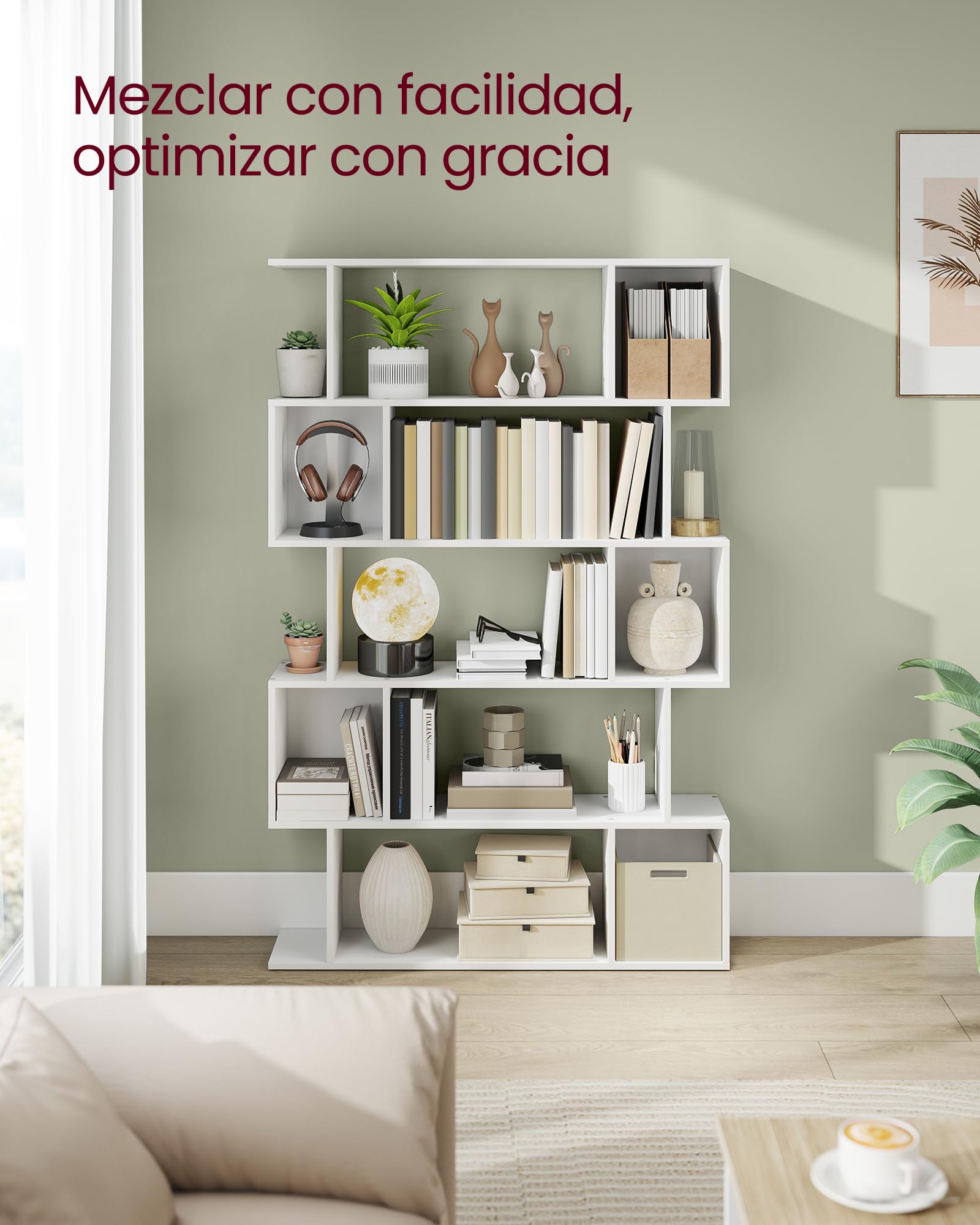 VASAGLE Custos Colección - Librería de 5 Niveles, 24 x 90 x 159 cm, Estantería de Almacenamiento, con Compartimentos Abiertos, para Sala de Estar, Dormitorio, Oficina, Blanco Nube LBC416W01