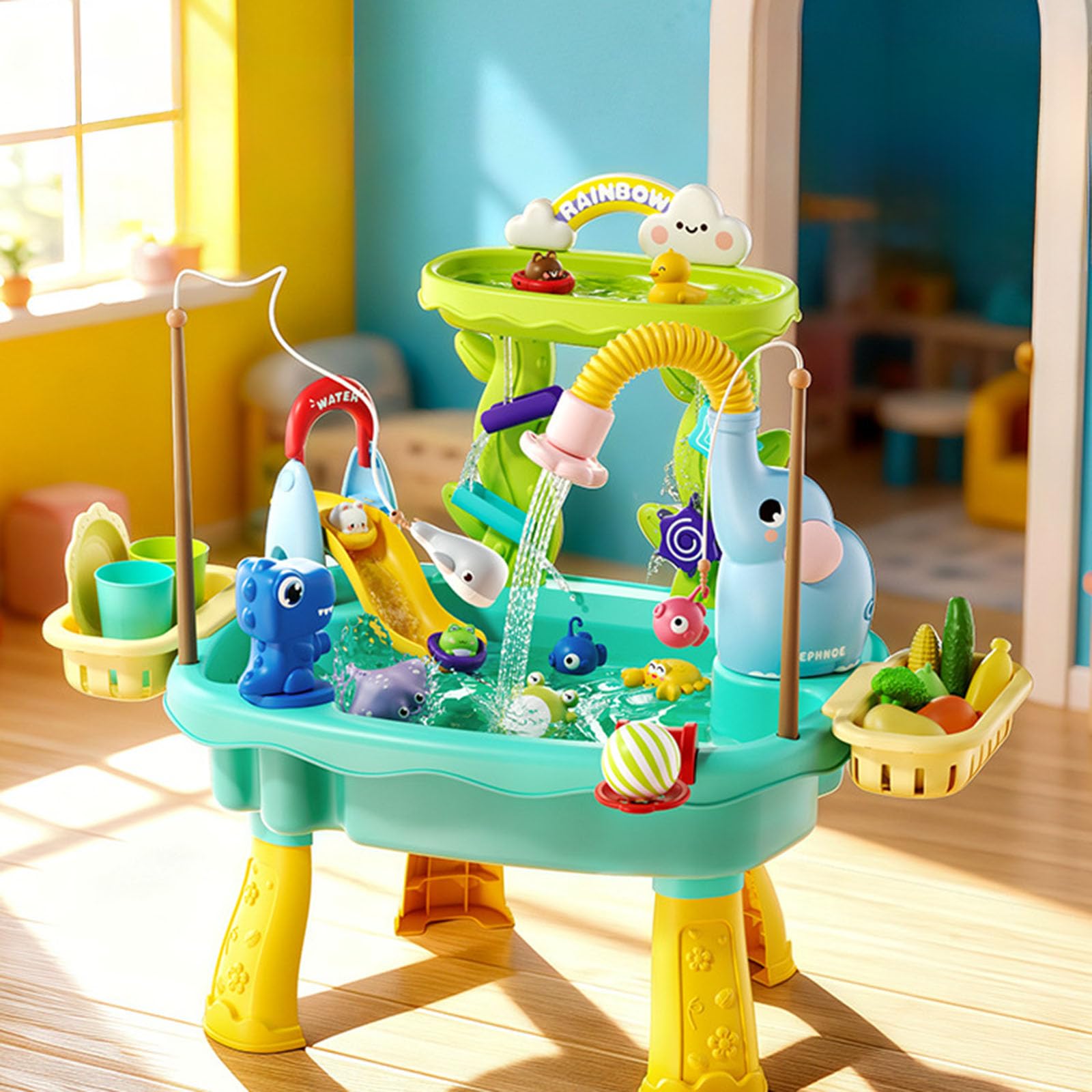 Generisch Wassertisch für Kinder Sand Wassertisch Spielzeug Großer Wassertisch Wasserspielzeug Rutsche und Angelspielen Outdoor Strandspieltisch Sinnesspielzeug für Jungen Mädchen