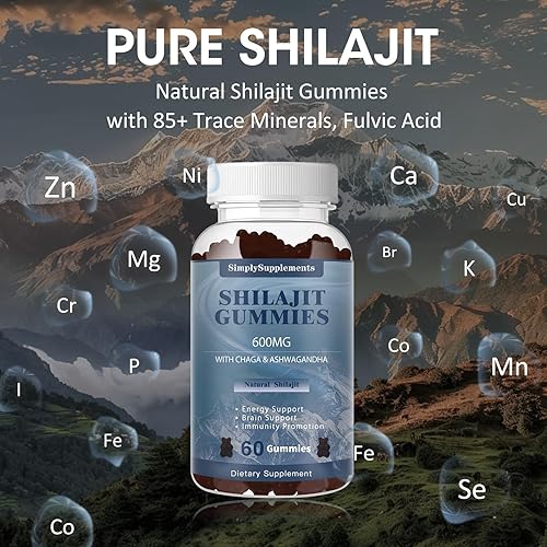 Miniatura 4 de Gomitas Shilajit con Ashwagandha y Chaga para hombres y mujeres, suplemento puro de Shilajit del Himalaya con minerales traza y ácido fúlvico para