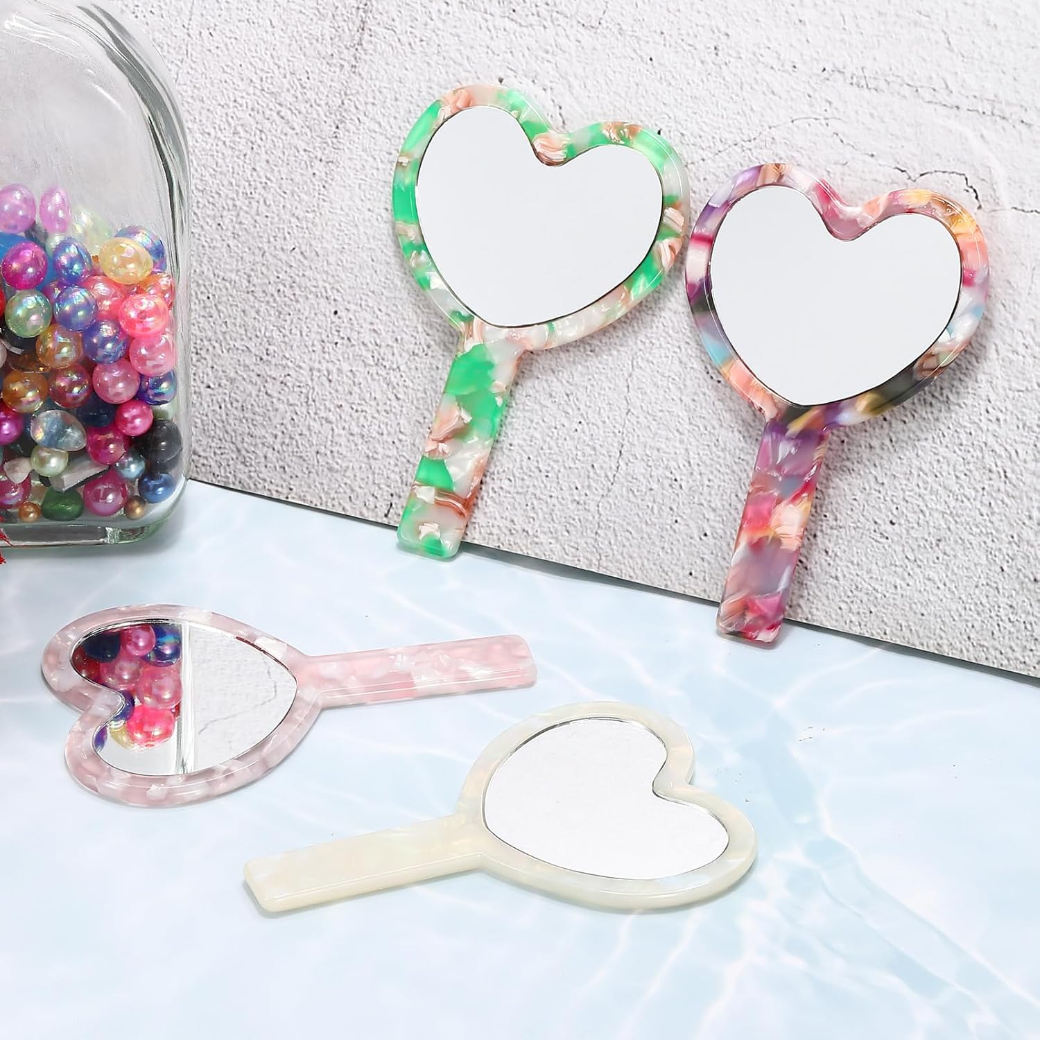 uxcell Handheld Mirror, Heart-Shaped Hand Held Mirror with Handle Acetic Acid Vintage Portable Lightweight Cosmetic Supplies for Women Travel Makeup Salon, Tortoiseshell image 4