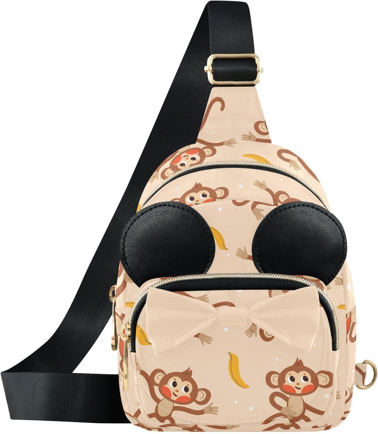 Sinestour Monkey Kids Crossbody Bags for Girls, 5.7x3.1x7.5 Inches | Crossbody Fanny Pack, Toddler Purse, Cute Sling Belt Bag with Ears, 2L Small Shoulder Chest Bag for Travel