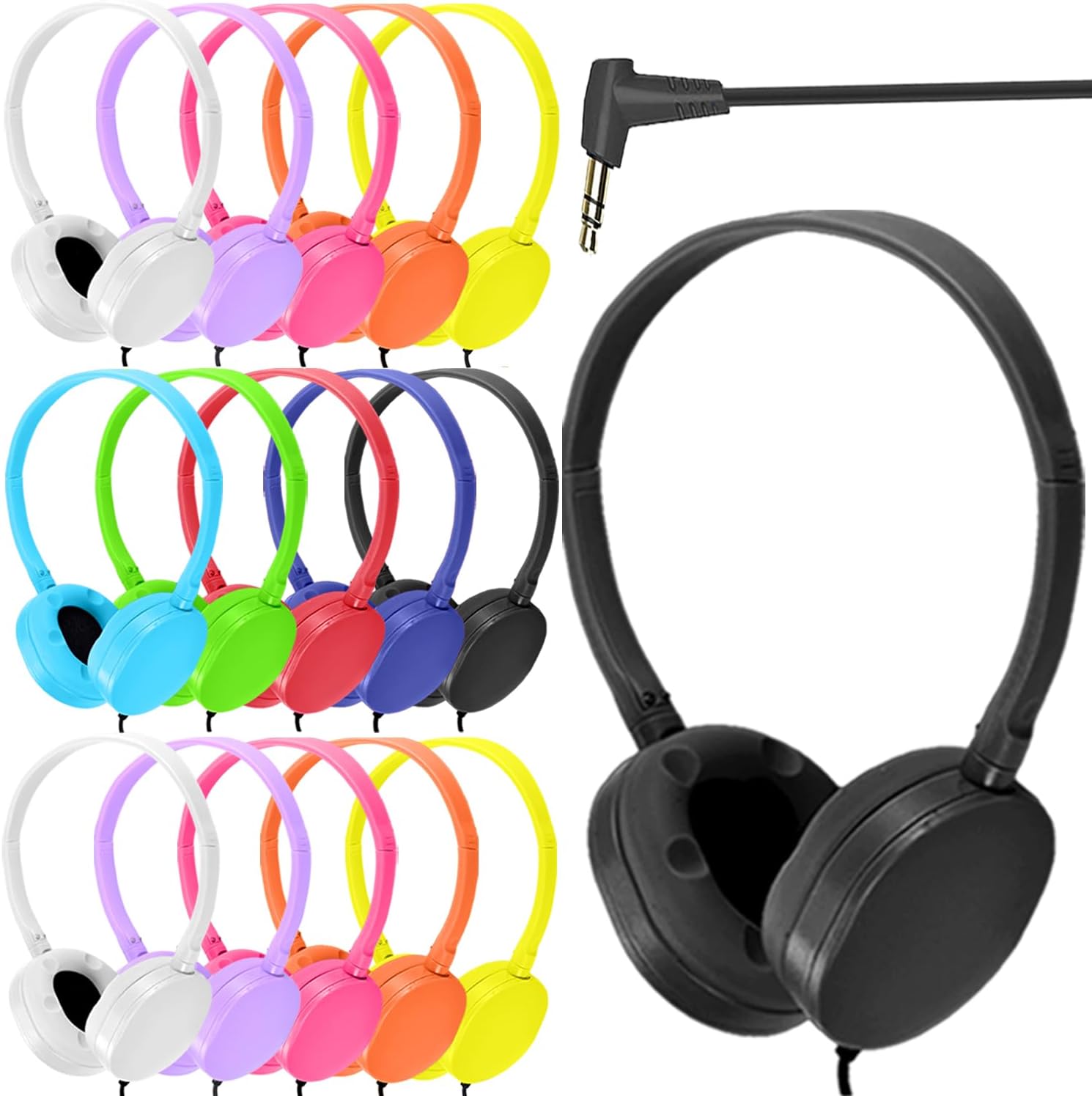 20 Pack Kids Headphones Bulk for School Classroom, Wholesale Multi Color Wired Headphones for Students Toddler Boys Girls Teens Children Adults, Adjustable 3.5mm Jack (HY104,20 Mixed)