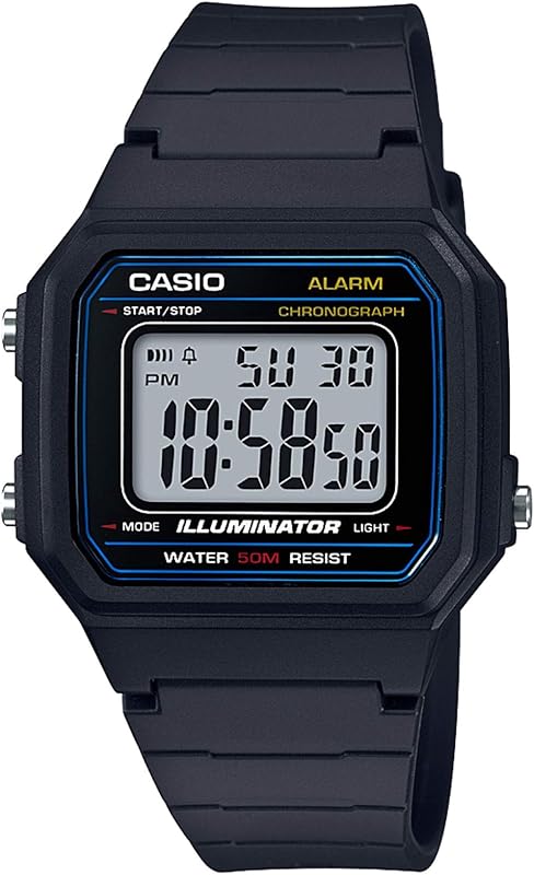 Serie Casio W217H | Reloj digital para hombre | 50M marca | Cronómetro de 1/100 segundos | Retroiluminación LED | Temporizador de cuenta regresiva | Cronógrafo de 100 segundos | Alarma diaria | Señal horaria | Batería de 7 años