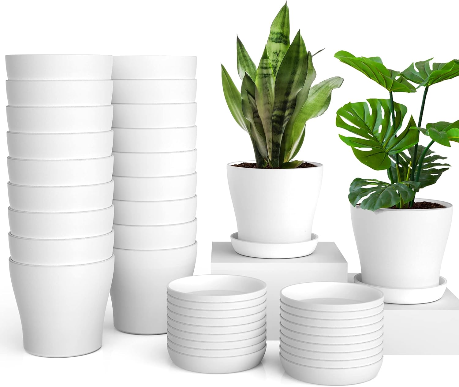 Flower Pots, 20pcs, 4" White Plastic Plant pots, Modern