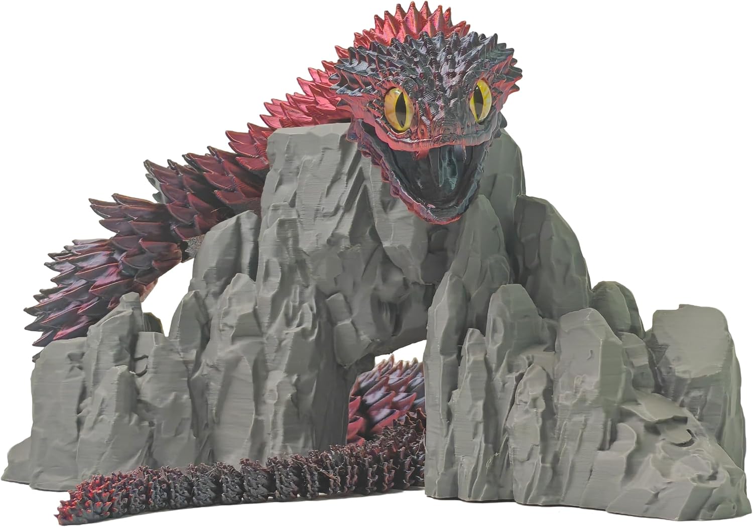 3D Printed Articulated Viper Model, 23.62 Inch Flexible Joint Realistic Snake Home Decor, Stress Relief Collectible for Adults, Creative Office Desktop Ornament (Black Red)