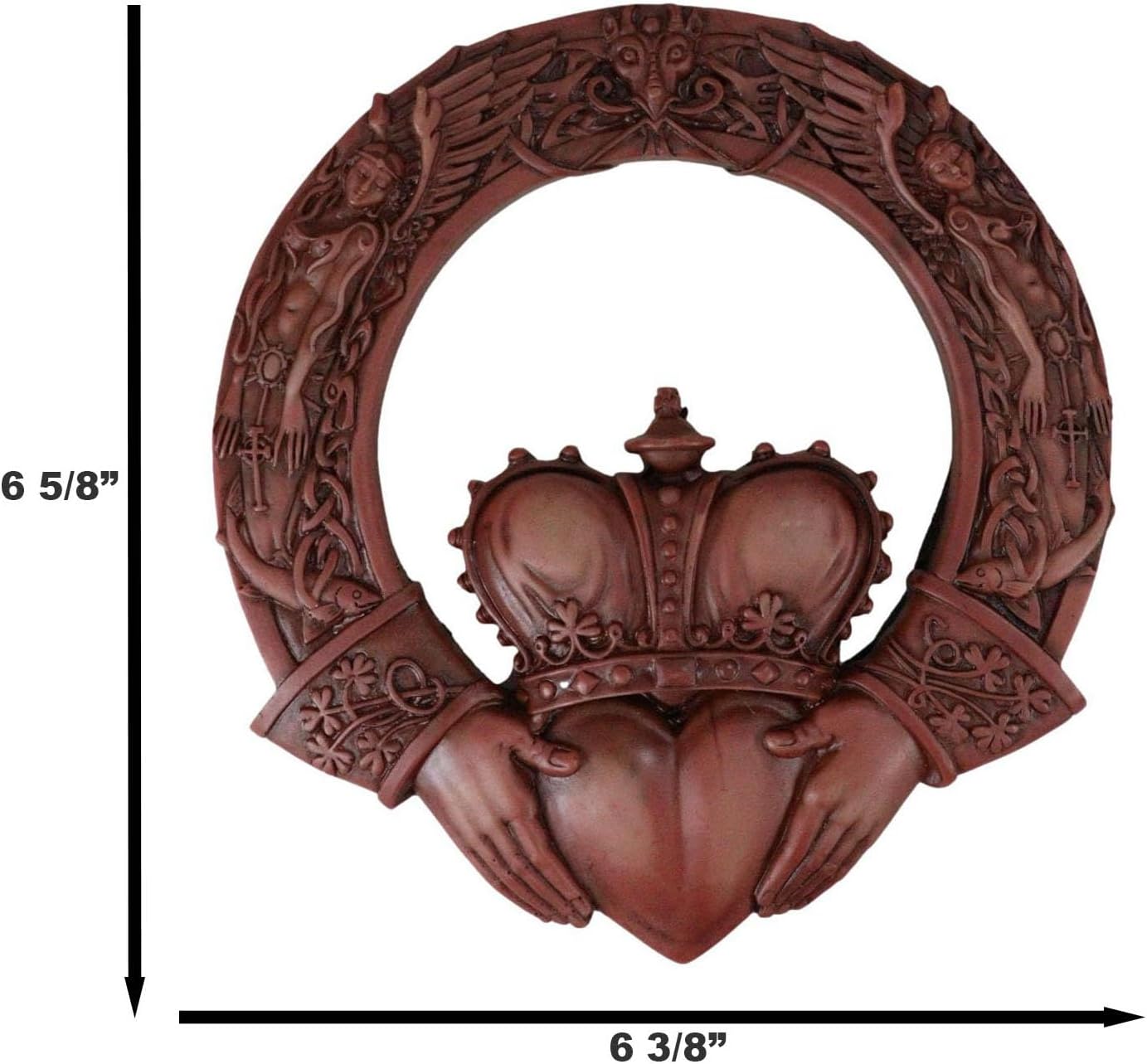 Ebros Royal Celtic Claddagh Ring Wall Plaque Figurine As Symbol Of Love Friendship Loyalty Home Hanging Art Decor Sculpture (Rustic Clay)