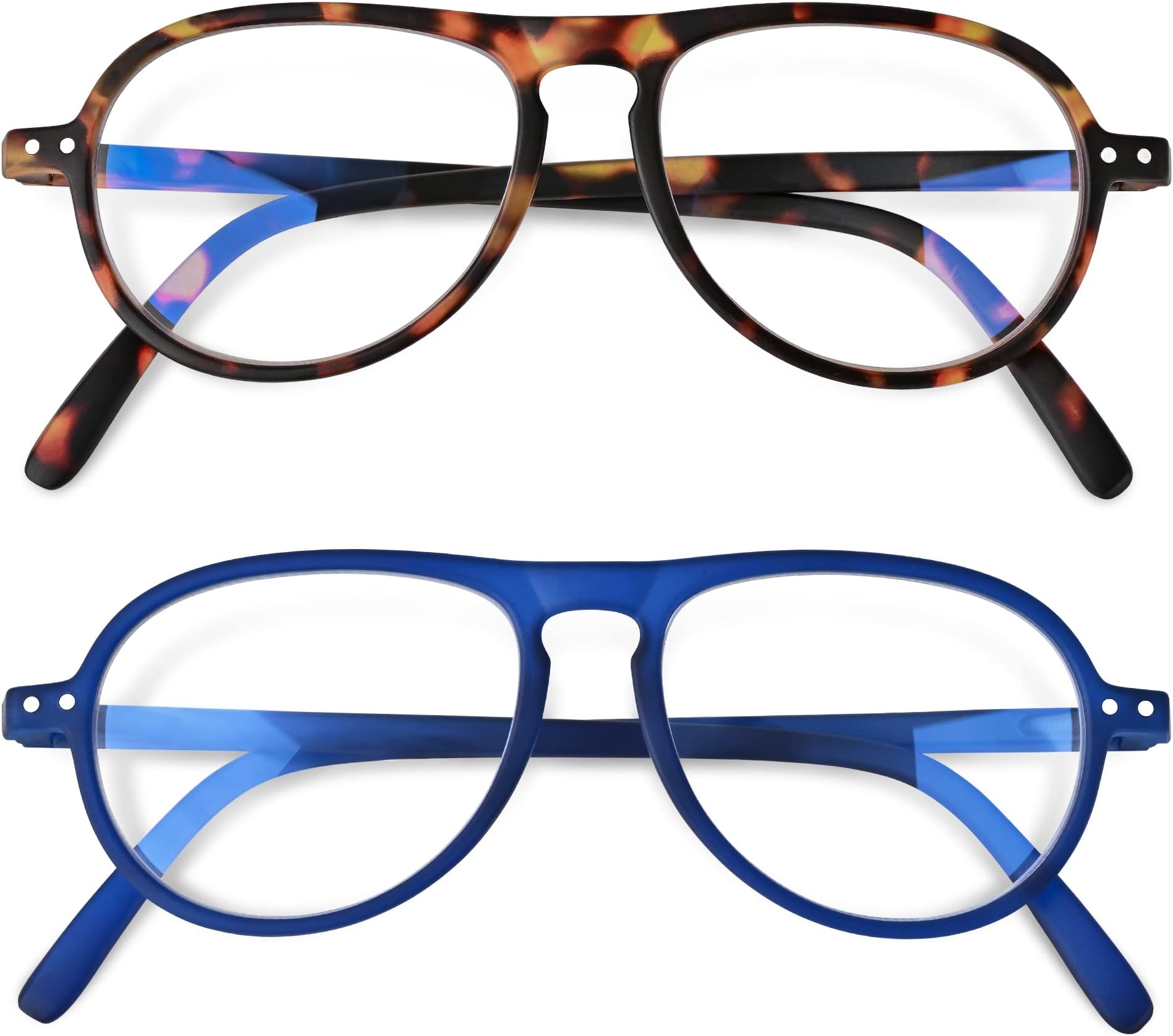 EYEGUARD2 Pack Classic Reading Glasses for Women and Men, Lightweight Blue Light Blocking Readers with Spring Hinges