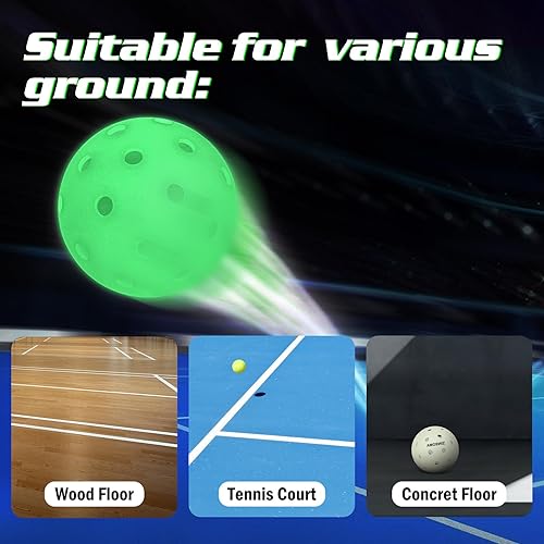Miniatura 6 de Bolas de pickleball, paquete de 6 bolas de pickleball que brillan en la oscuridad para exteriores con bolsa de malla, regalos luminosos, verde