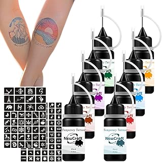 Temporary Tattoos Kit, Temporary Tattoos for Skin 8 Colors TattooTemporary 102pcs Adhesive Stencils Tattoos Kit for Body Art Painting Pigment