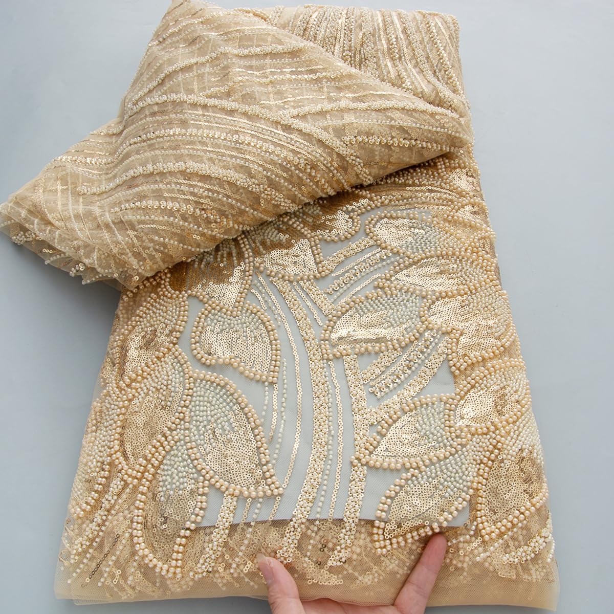 African Lace Fabric 5 Yards, French Jacquard Embroidery Floral Mesh Lace Fabric for Daily/Party/Wedding Sewing