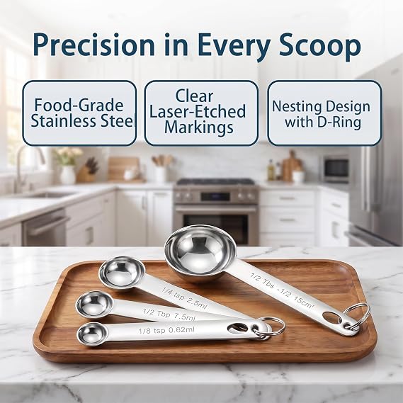6Pcs Stainless Steel Measuring Spoons Set, Teaspoon Scoop Food Grade
