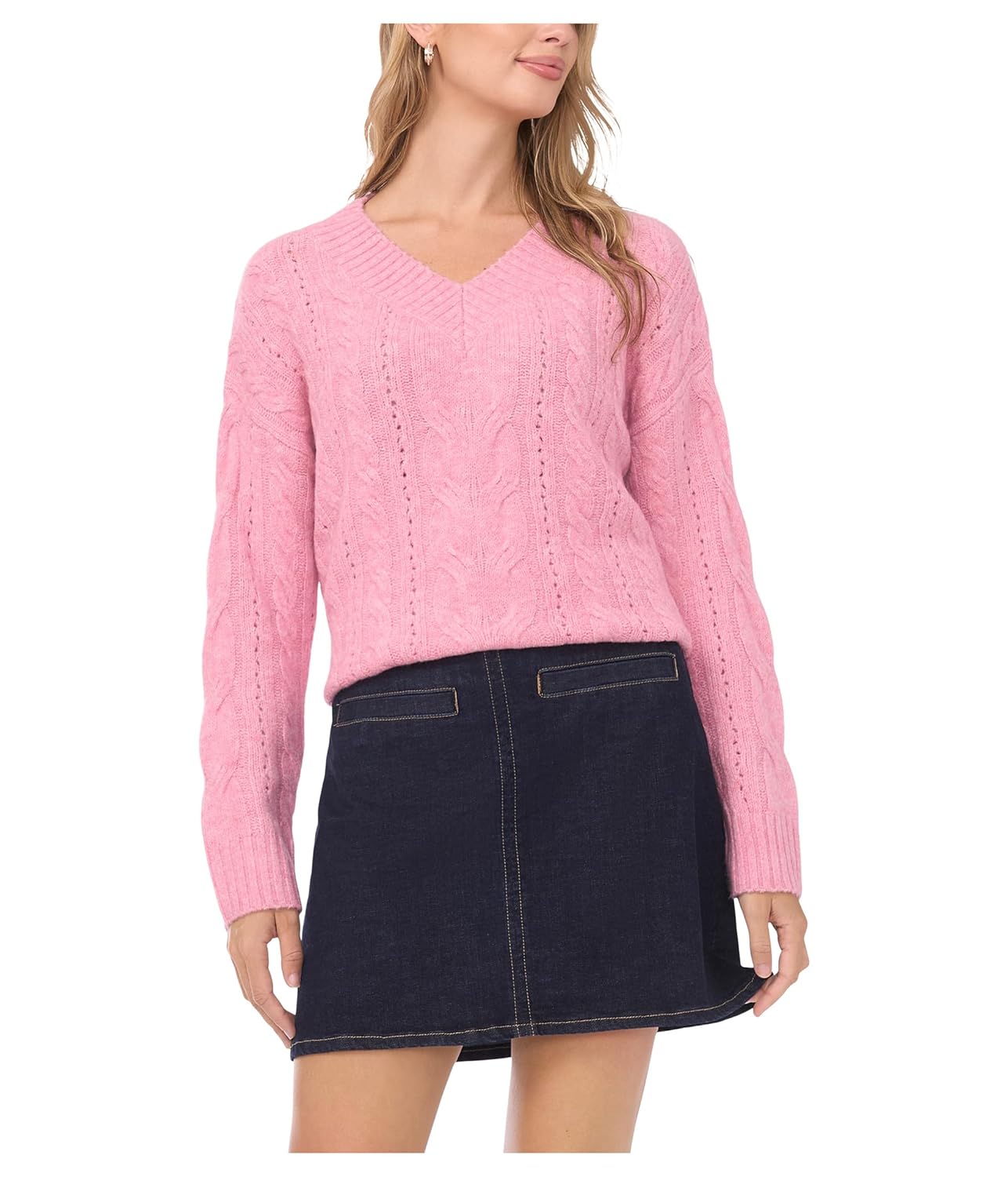 Vince Camuto Womens Cable V-Neck