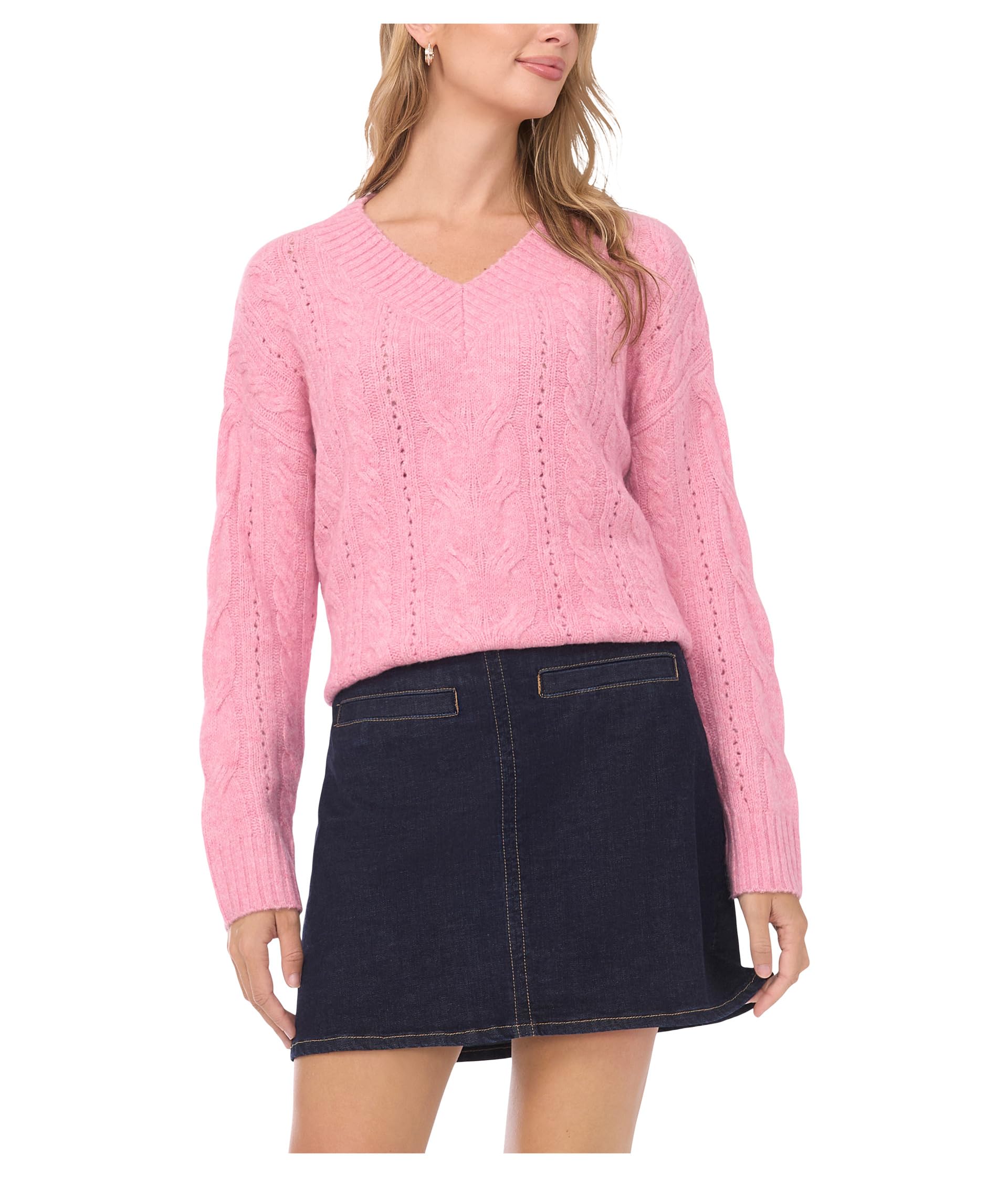 Vince Camuto Womens Cable V-Neck