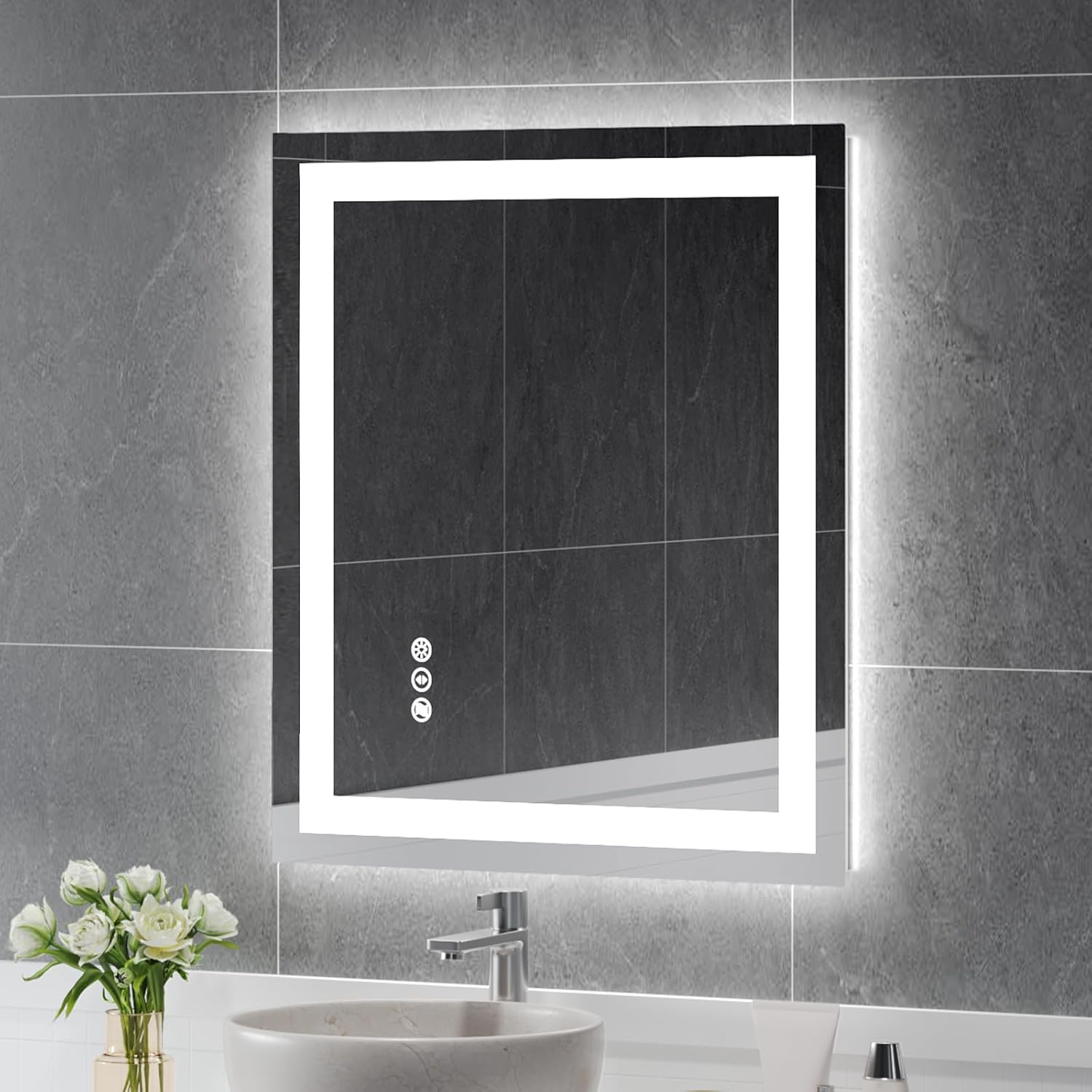 ushower 24x32 inch modern led bathroom mirror - smart backlit vanity mirror with anti-fog, dimmable lights, wall mounted, 1/5 inch tempered glass
