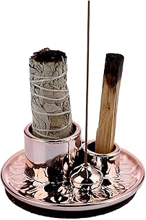 Ceramic Incense Burner Holder, 4 in 1 Palo Santo Sticks Holder Sage Holder for Burning, Incense-Stick Holder with Ash Catcher Candle Holder for Meditation, Yoga Spiritual Cleansing(Rose Gold)