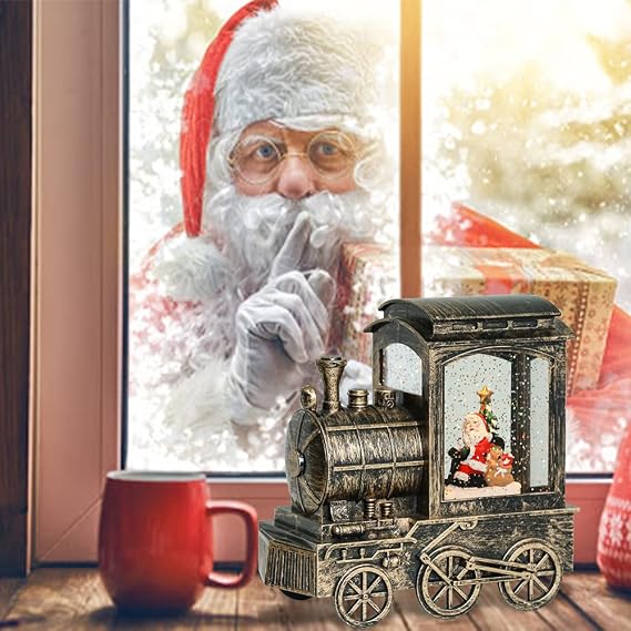 Christmas Santa Music Snow Globe Train Lantern with 6 Hour Timer