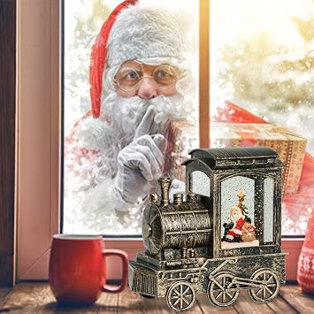 Christmas Santa Music Snow Globe Train Lantern with 6 Hour Timer