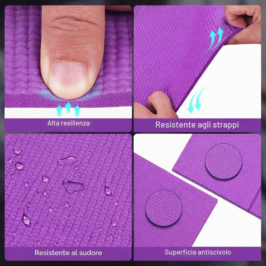 Tappetino protettivo per dispositivi sportivi, fonoassorbente, impermeabile, facile da pulire, 6 mm, in PVC, 173 x 61 x 0,6 cm, per tapis roulant, yoga, cyclette (viola)