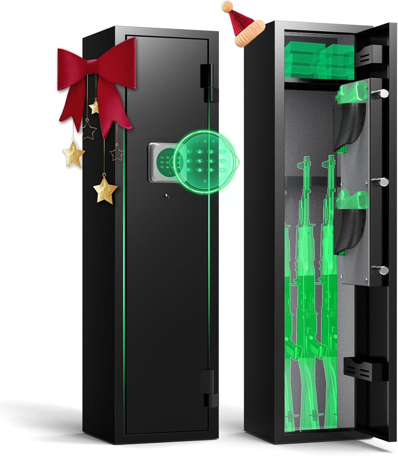 2-4 Gun Safe, Gun Safe for Rifles and Pistols, Shotgun Rifle Safe,No Assembly Gun Cabinet for Shotguns, Quick Access Rifle Safe, Gun Locker with Dual Alarm & Mute Mode Switching