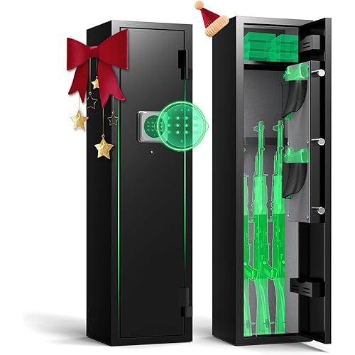 2-4 Gun Safe, Gun Safe for Rifles and Pistols, Shotgun Rifle Safe,No Assembly Gun Cabinet for Shotguns, Quick Access Rifle Safe, Gun Locker with Dual Alarm & Mute Mode Switching