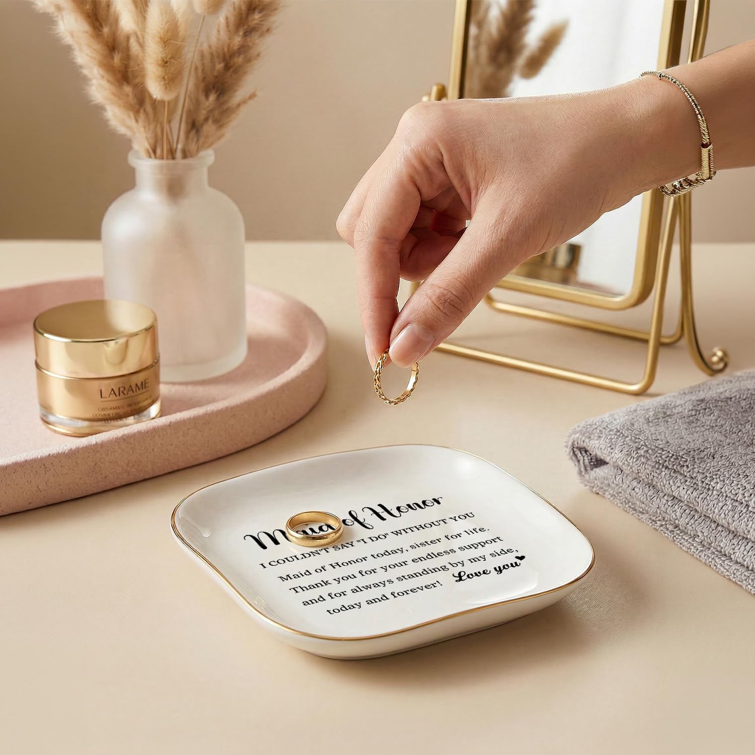 Maid of Honor Ring Dish-Maid of Honor Today Sister for Life-Ceramic Jewelry Tray, Bridesmaid Proposal Gift from Bride, Bridal Shower Bachelorette Wedding Gift 4.52x4.52inch