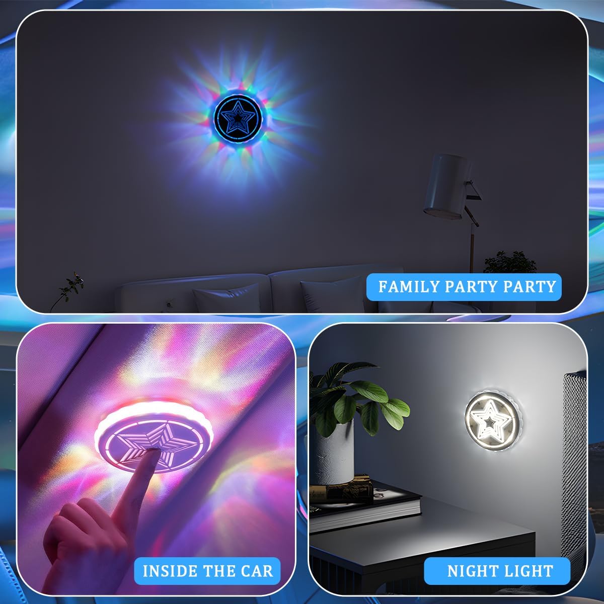 Magnetic LED Car Interior Ceiling Roof Light, Magnet Rechargeable USB Wireless Dome Atmosphere Light with Music Sync, Automotive Inside Roof Ambient Lamp, Universal for Vehicles