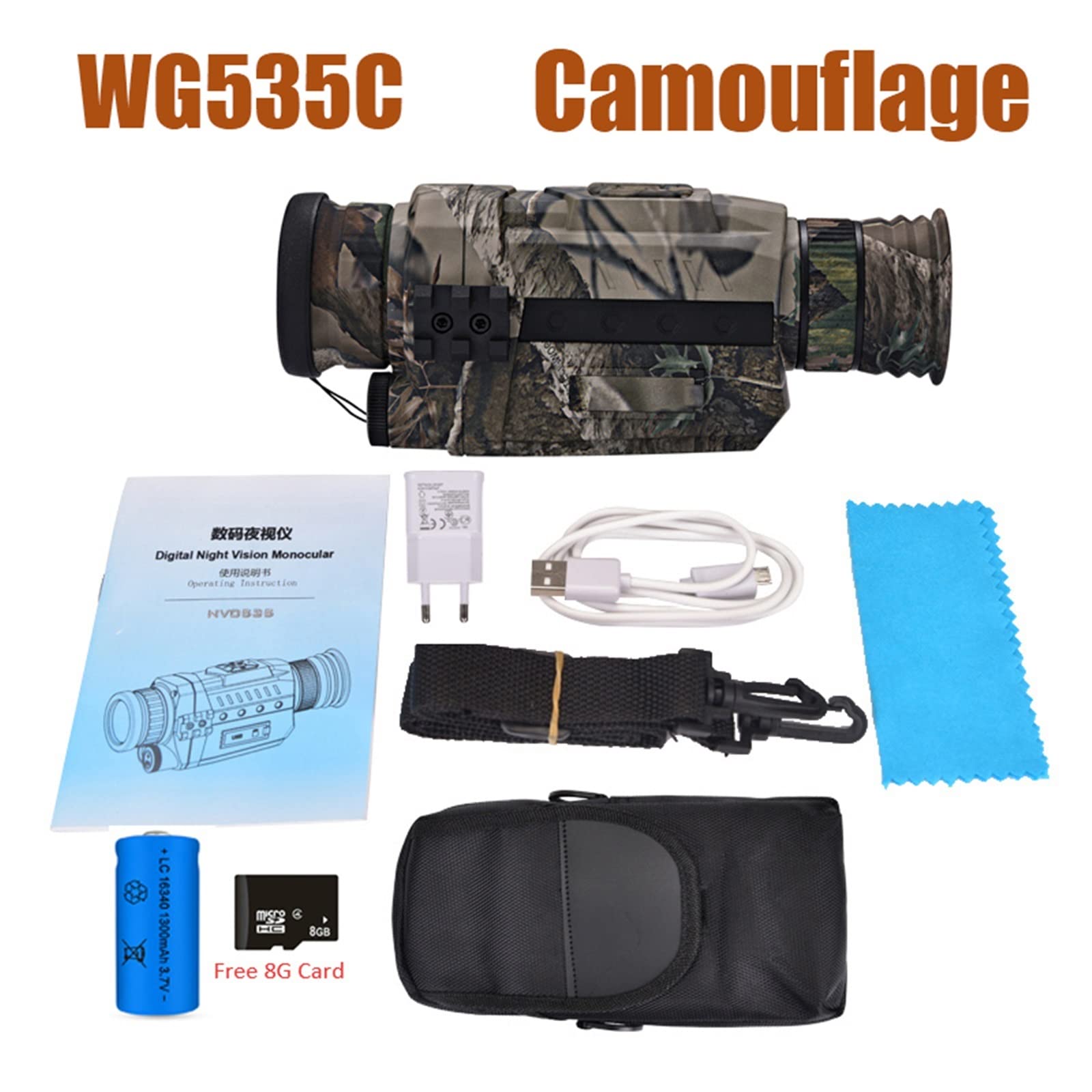 Monoculares de visión nocturna Digital infrarroja WG540 con tarjeta 8G TF full dark 5X40 200M rango Monocular dispositivo de visión nocturna(WG535 Camouflage)