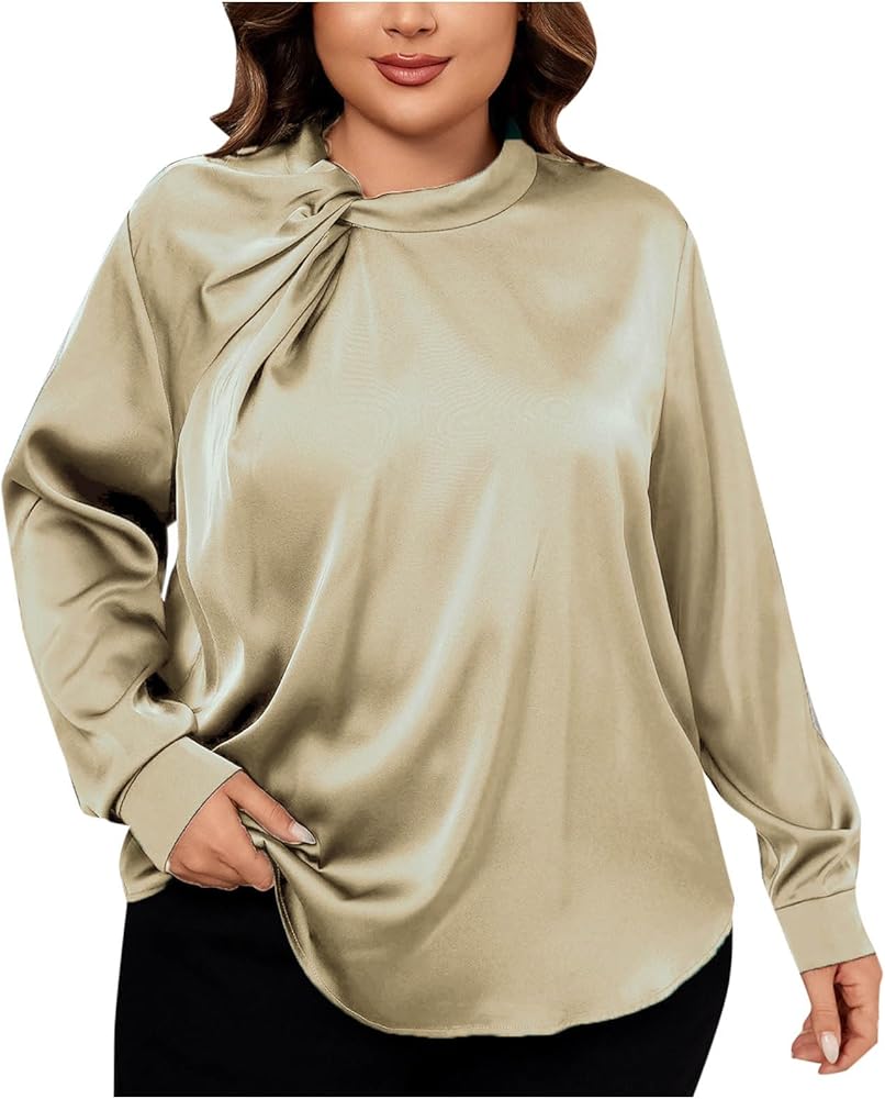 JOAU Plus Size Satin Blouses for Women Dressy Twisted Knit