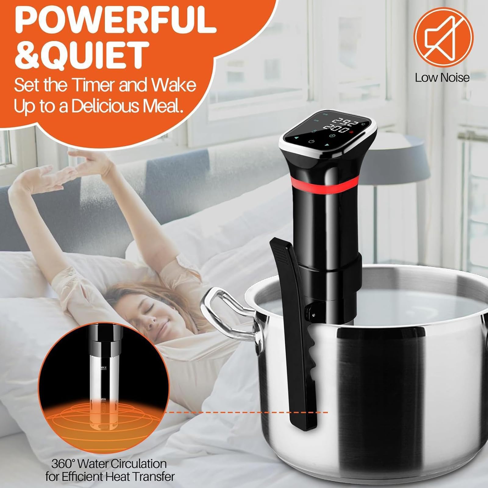 Cocedor Sous Vide, Máquina Sous Vide de 1100w con Depósito de Agua de 11l y Función de Reserva, Control de Pantalla de Temperatura y Tiempo, Circulador Térmico de Inmersión para Cocción al Baño María