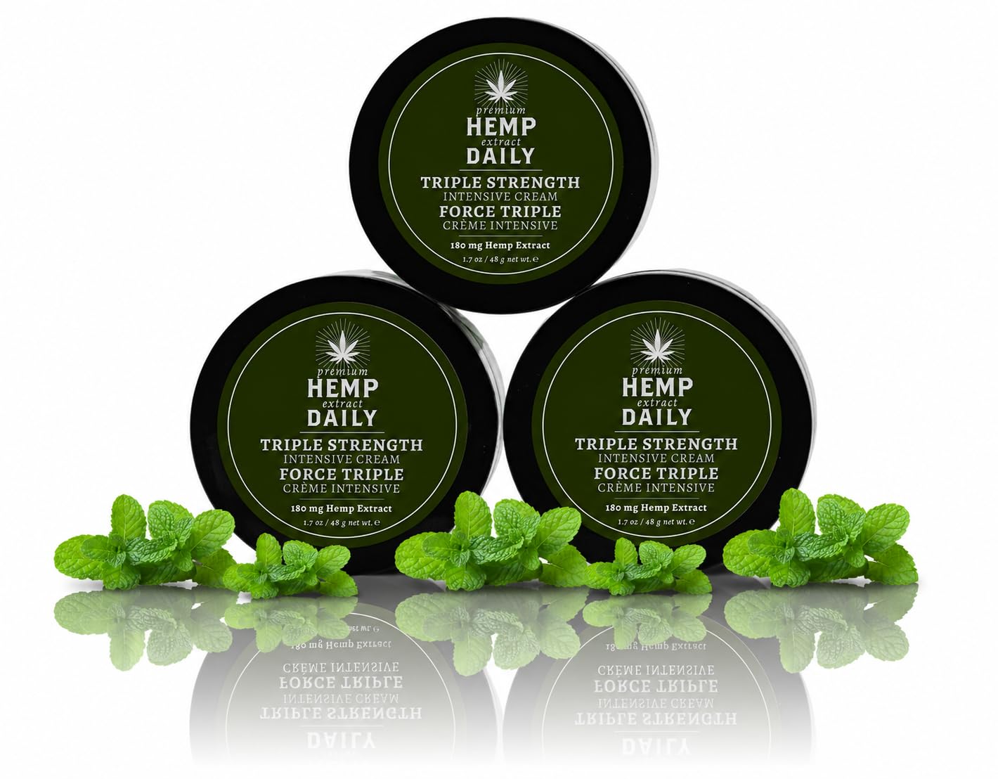 Premium Hemp Extract Daily Triple Moisturizing Cream - Topical Rub with Essential Oils and Moisturizer - Vegan, Organic Ingredients - Classic Mint, 1.70 oz - Pack of 3