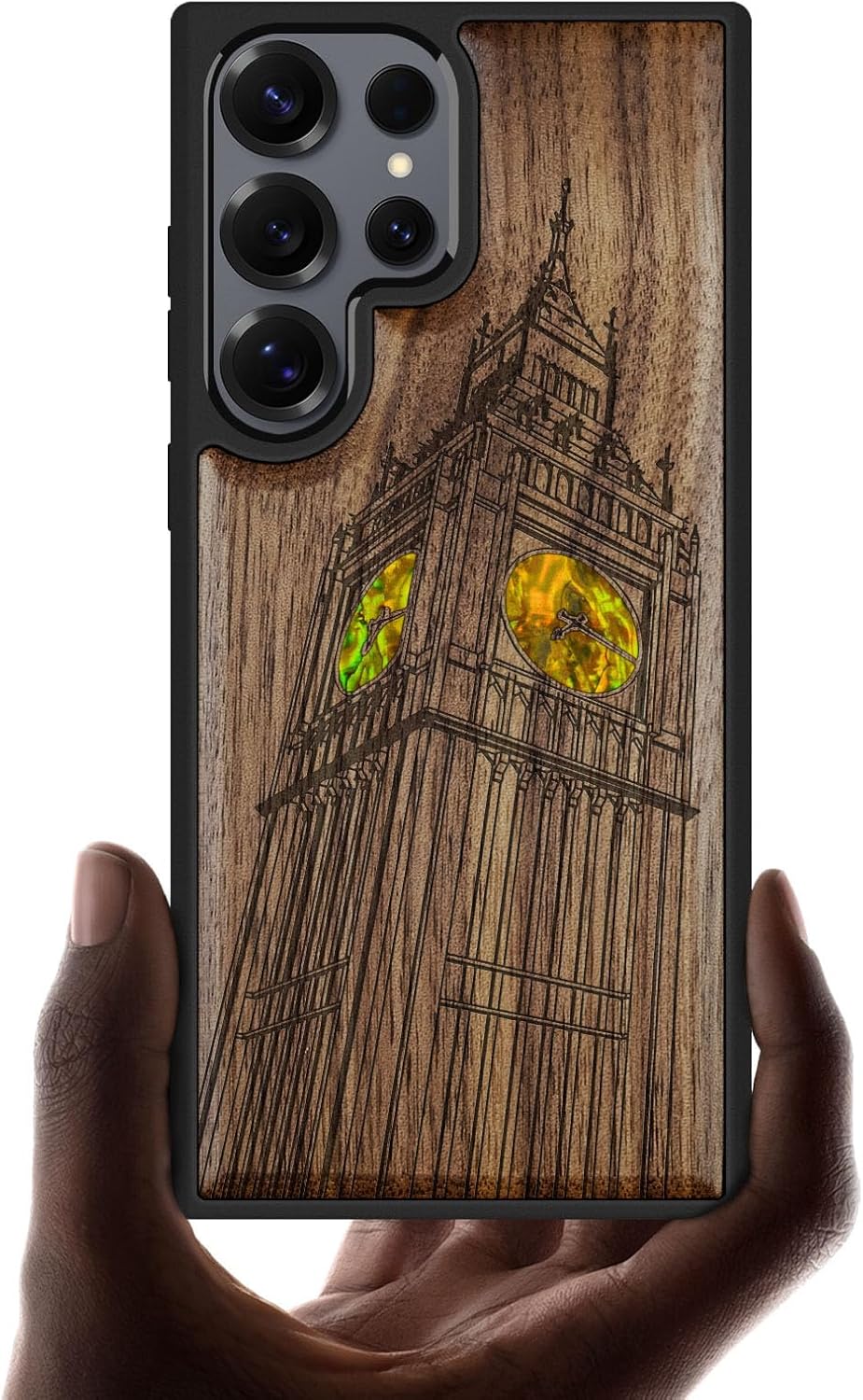 Carveit Magnetic Wooden Case for Samsung Galaxy S25 Ultra Case, Wood Artisan Engraved & Handmade Shell Inlaid, Compatible with MagSafe Wireless Chargers (Big Ben of London) Walnut