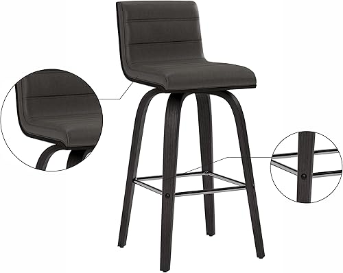 Miniatura 74 de Armen Living Vienna - Taburete giratorio de 26 pulgadas de altura de mostrador de piel sintética gris y madera de nogal Piel sintética