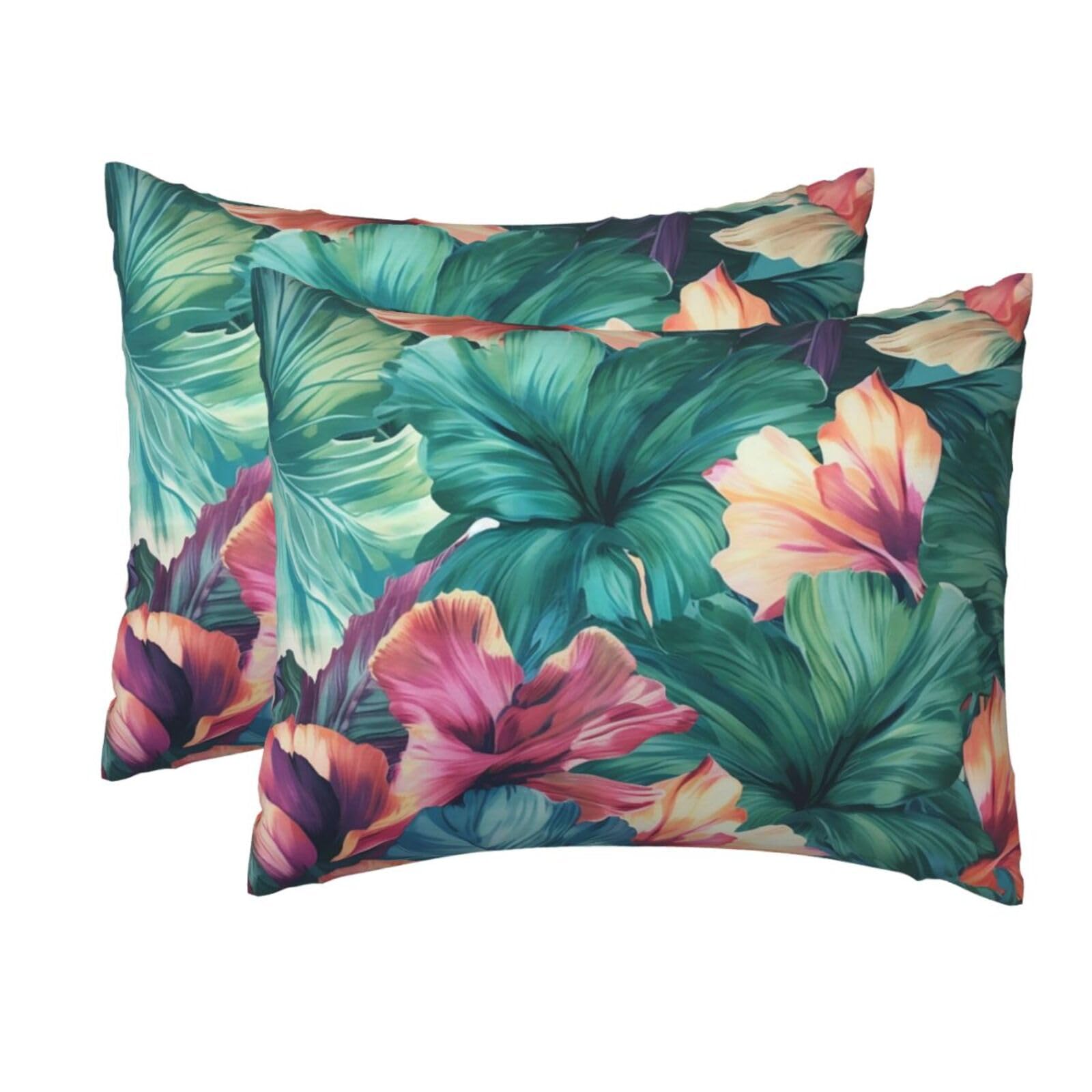2 Pack Standard Pillow Cases with Hidden Zipper, Soft Breathable Pillow Covers for Hair and Skin, Tropical Floral Pillowcases 20"x26" Bed Pillow Protectors Cover for Sleeping Gifts